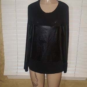 Theory Stretch Faux Leather Black Top Size M